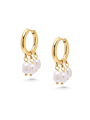 Nialaya Women's Earrings Triple Drop Pearl Hoops in Gold Triple Drop Pearl Hoops in Gold WEAR_072